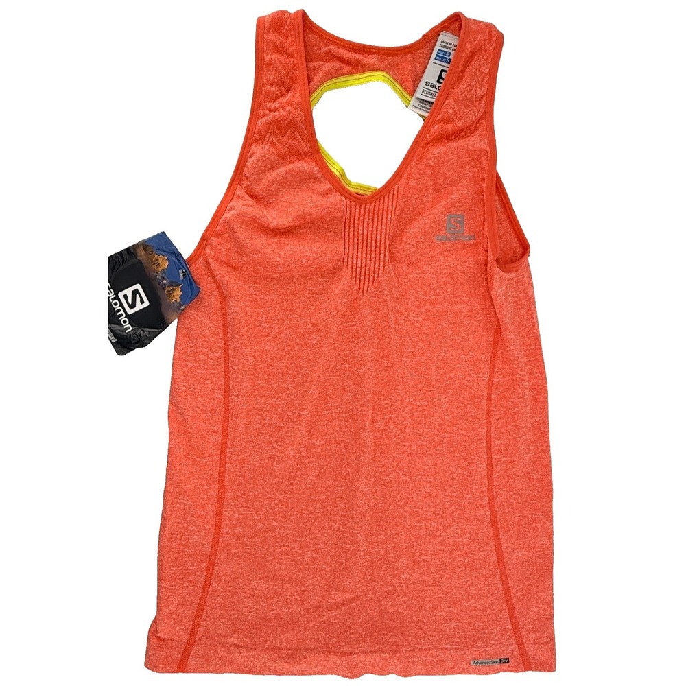 Salomon Womens Small AdvancedSkin Dry Running Tank Top Orange Racerback Athletic